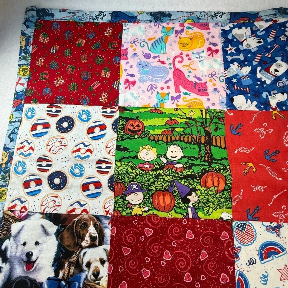 Handmade‎ Patchwork Quilt Throw Blanket halloween Dogs Money Christmas